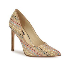 Nine West Women's 8.5 Tatiana Pointy Toe High Stiletto Pumps Natural Multi Woven